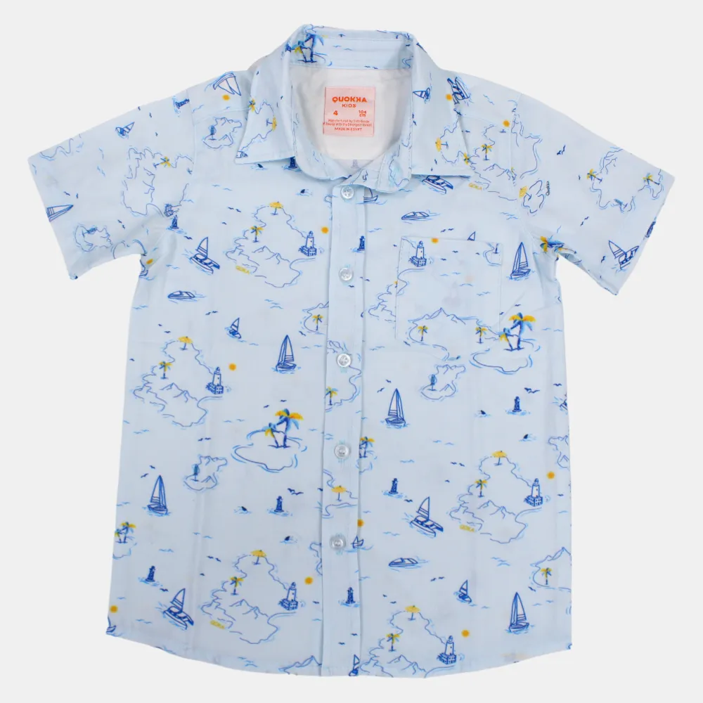 Boys Cotton Short-Sleeved Shirt with a Nautical Design