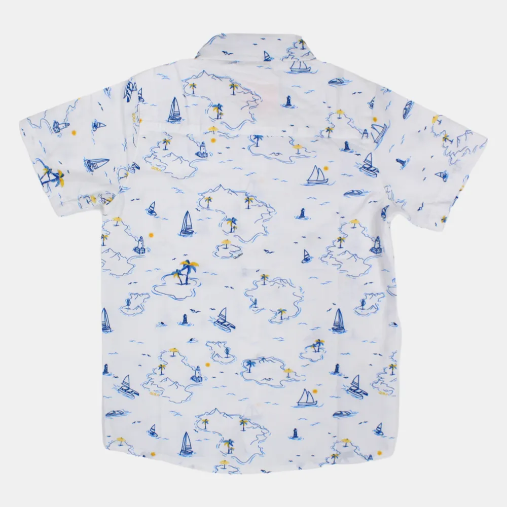 Boys Cotton Short-Sleeved Shirt with a Nautical Design
