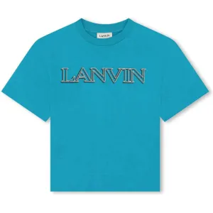 Boys Cotton Turquoise Logo T-Shirt