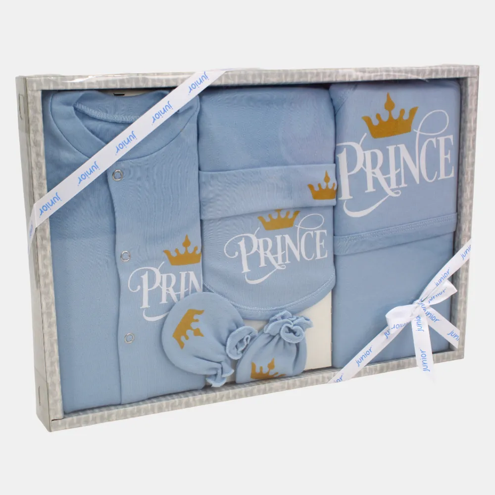 Boys Gift Clothes Box – 5-Piece Crown Prince Set in Light Blue