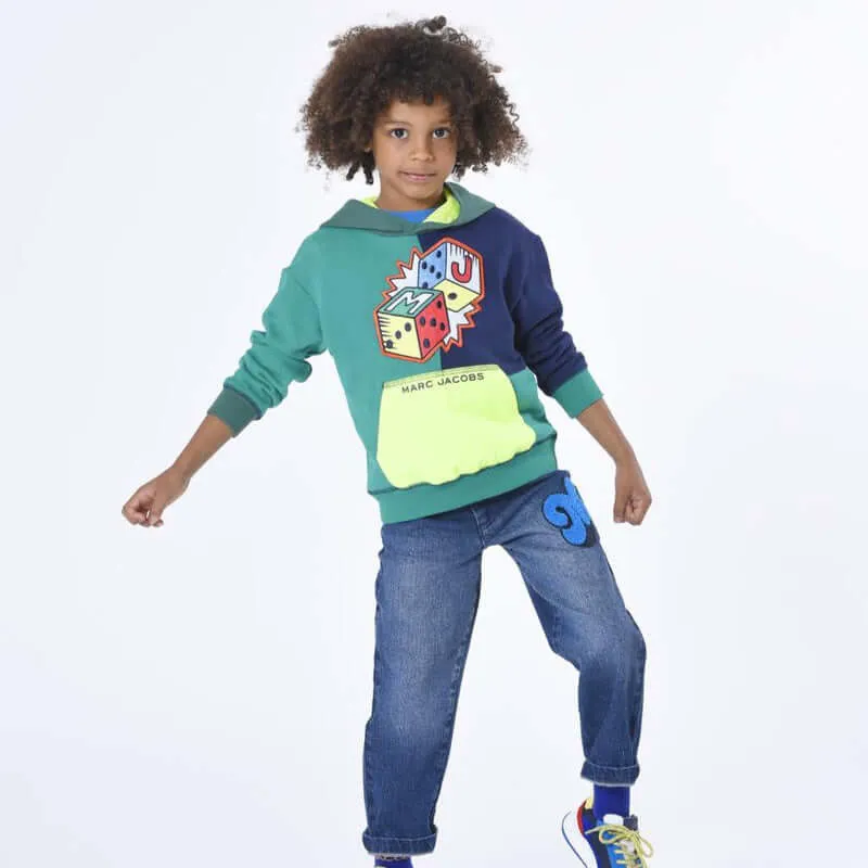 Boys Green Colour Block  Hooded Sweatshirt