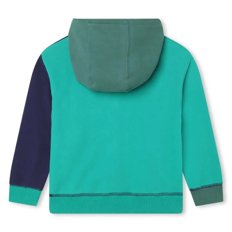 Boys Green Colour Block  Hooded Sweatshirt