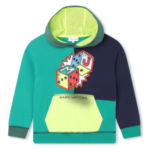 Boys Green Colour Block  Hooded Sweatshirt