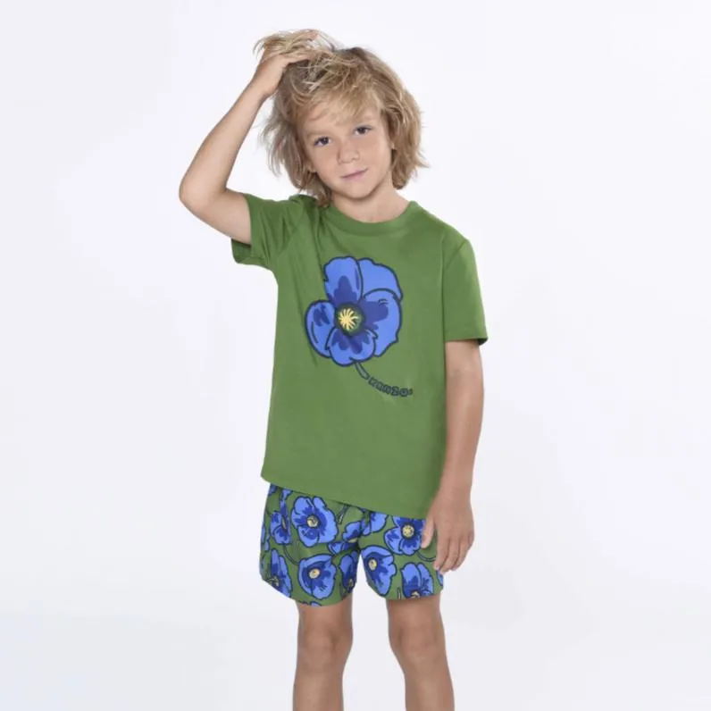 Boys Green Flower Swim Shorts
