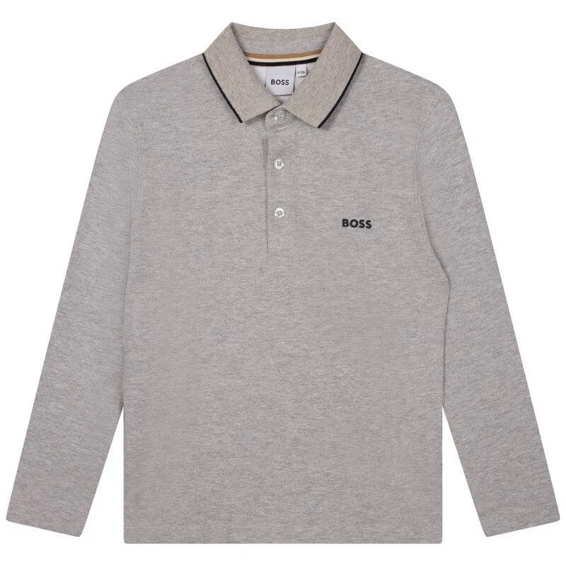 Boys Grey Long Sleeve Polo