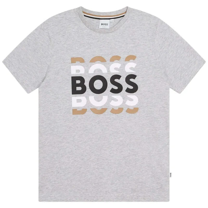 Boys Grey Short Sleeve Cotton T-Shirt