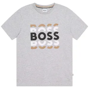 Boys Grey Short Sleeve Cotton T-Shirt