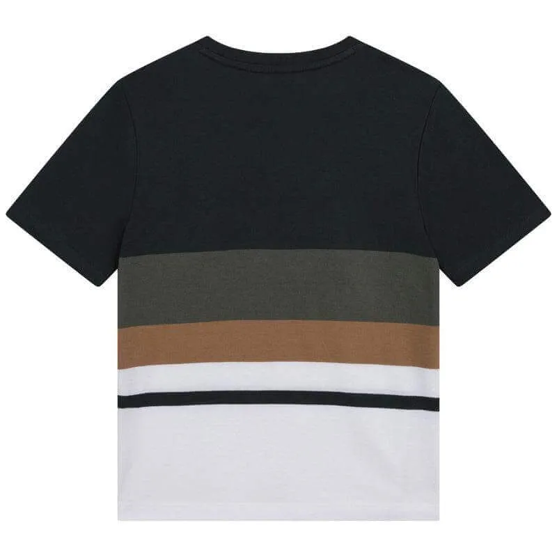 Boys Khaki Striped Short Sleeve T-shirt