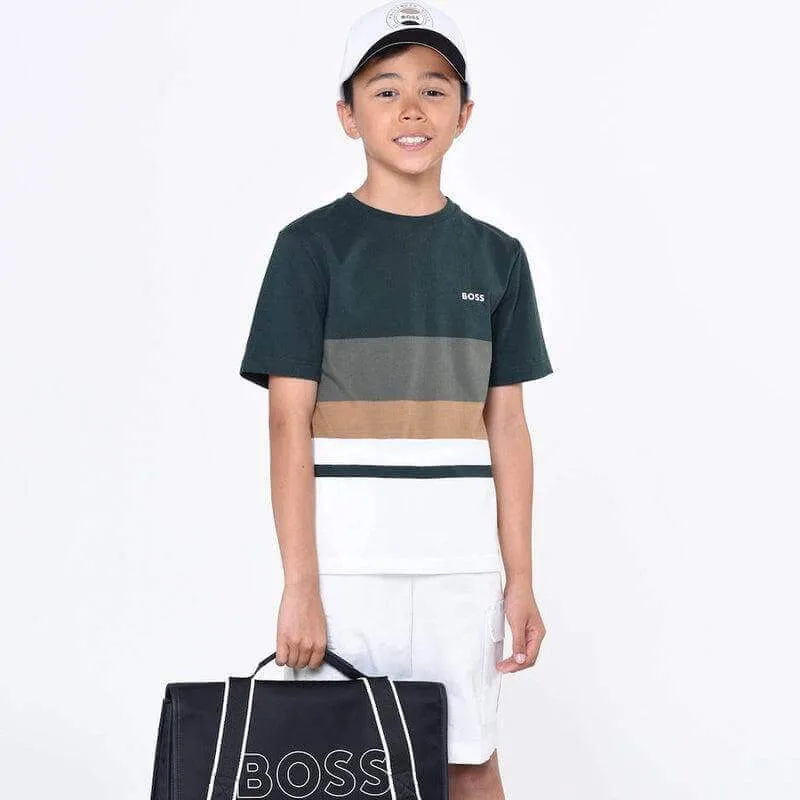 Boys Khaki Striped Short Sleeve T-shirt