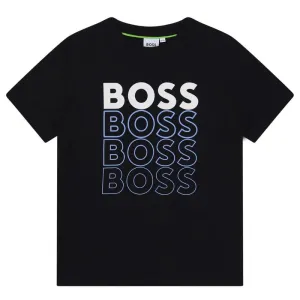 Boys Navy Gradient Logo Short Sleeve T-shirt