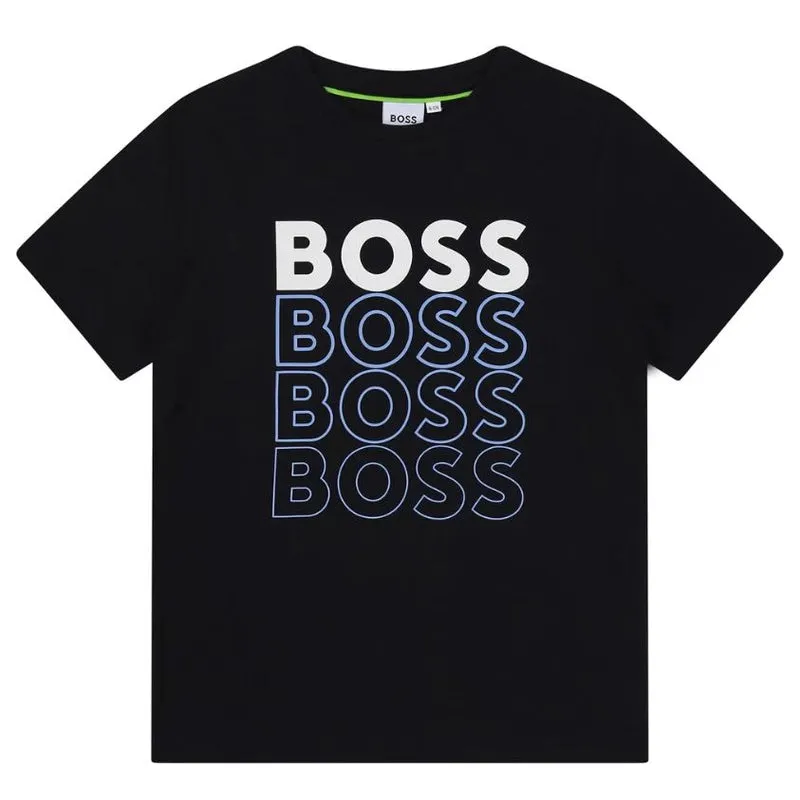 Boys Navy Gradient Logo Short Sleeve T-shirt