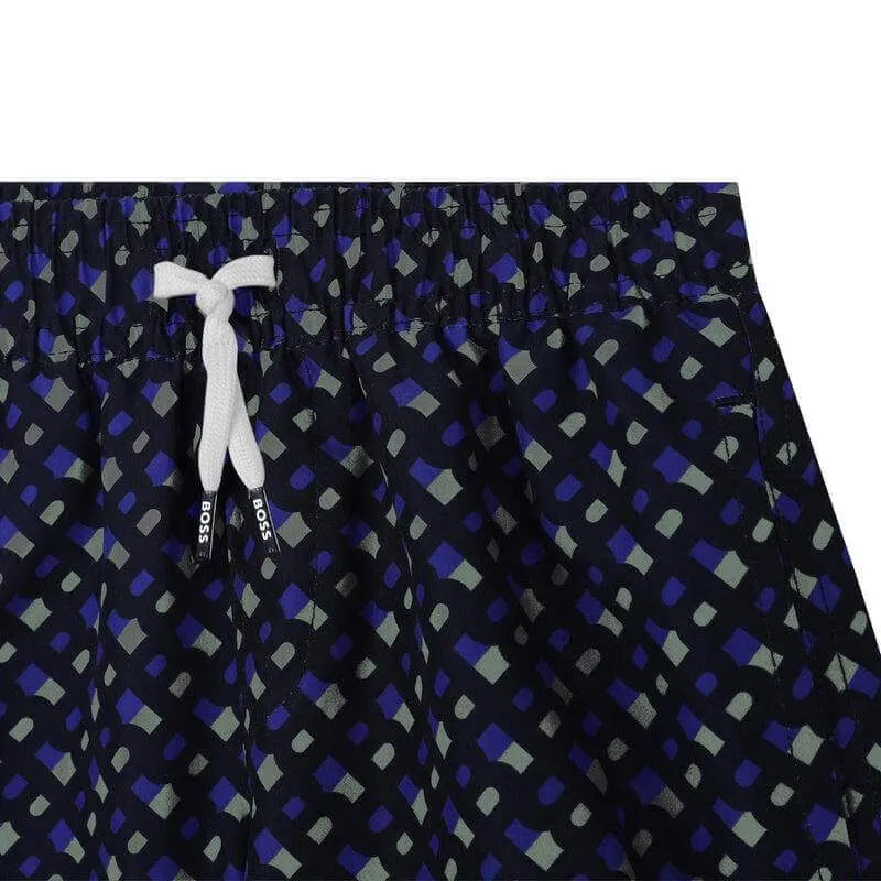 Boys Navy Monogram Logo Swim Shorts