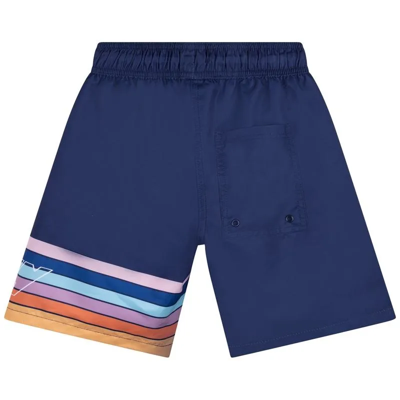 Boys Navy Striped Swimming Shorts