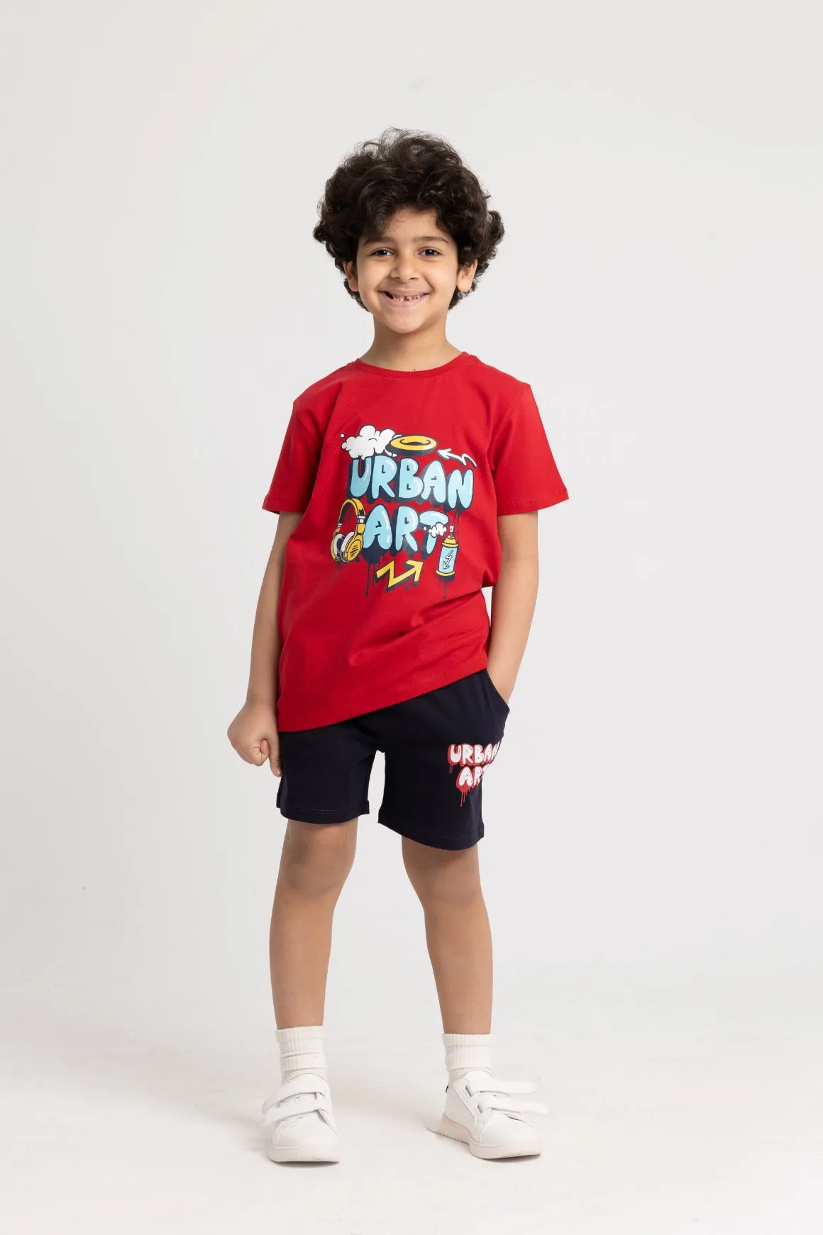 Boys "URBAN ART" Short-Sleeved Pajama Set – Red