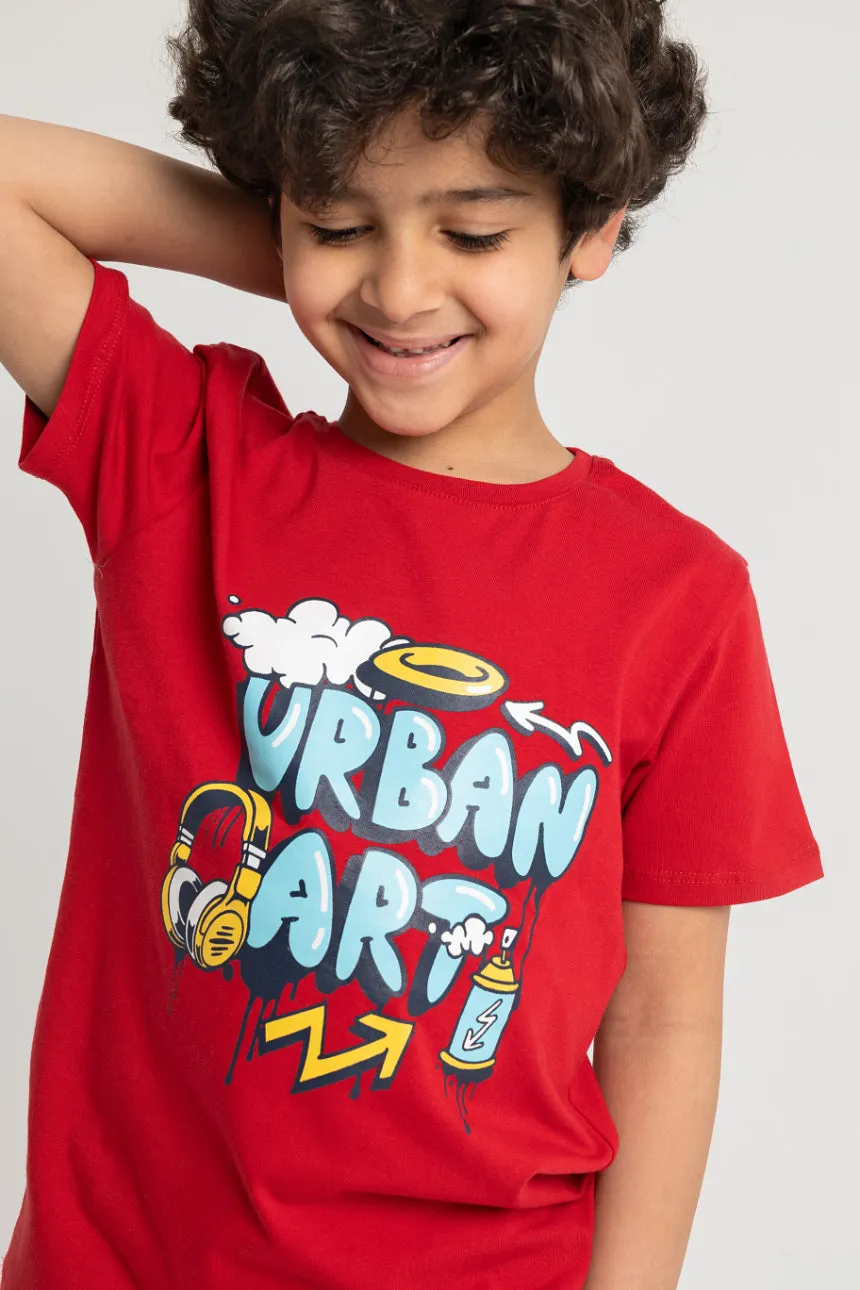 Boys "URBAN ART" Short-Sleeved Pajama Set – Red