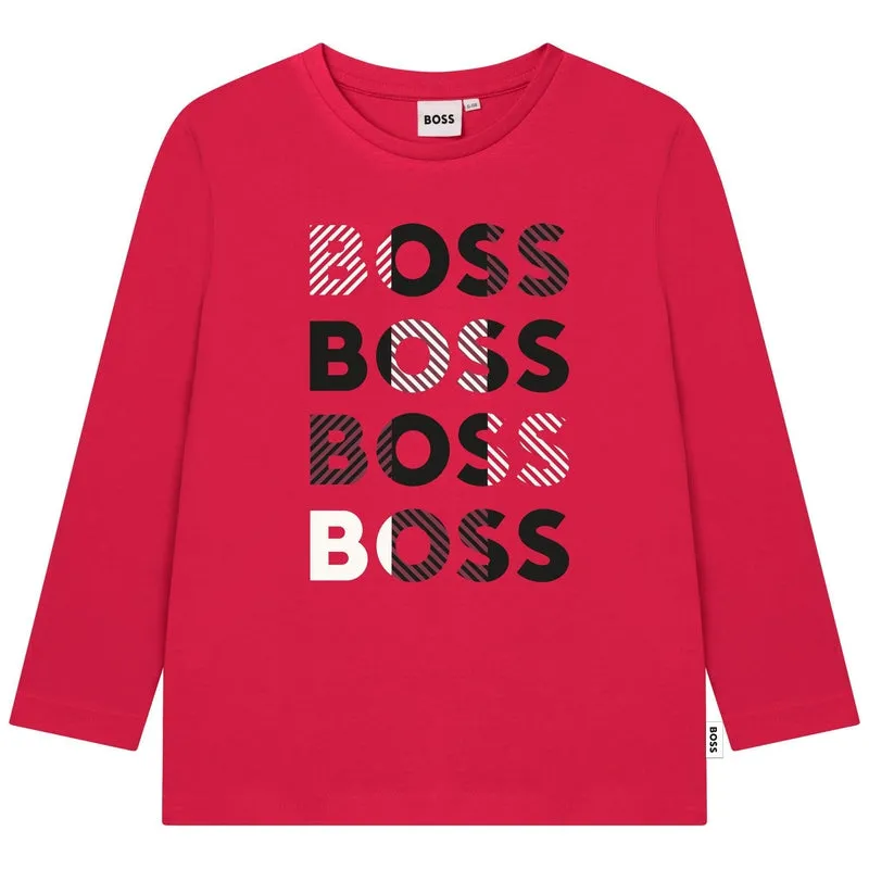 Boys Red Long Sleeve Logo T-Shirt