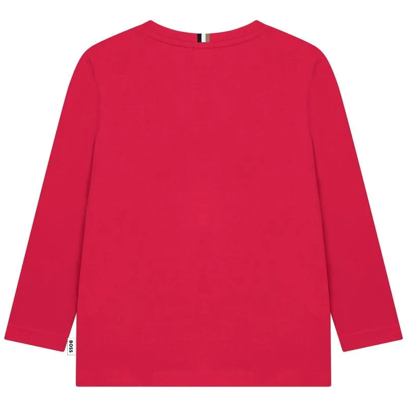 Boys Red Long Sleeve Logo T-Shirt