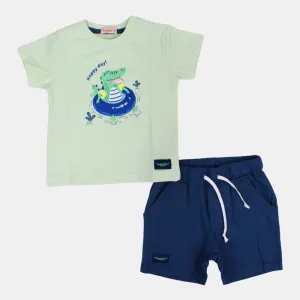Boys Short-Sleeved 2-Piece Cotton Outfit Set – Happy Crocodile Design