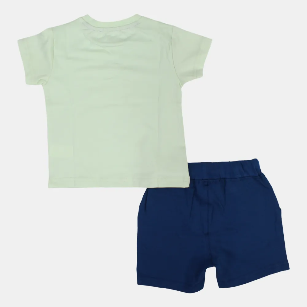 Boys Short-Sleeved 2-Piece Cotton Outfit Set – Happy Crocodile Design