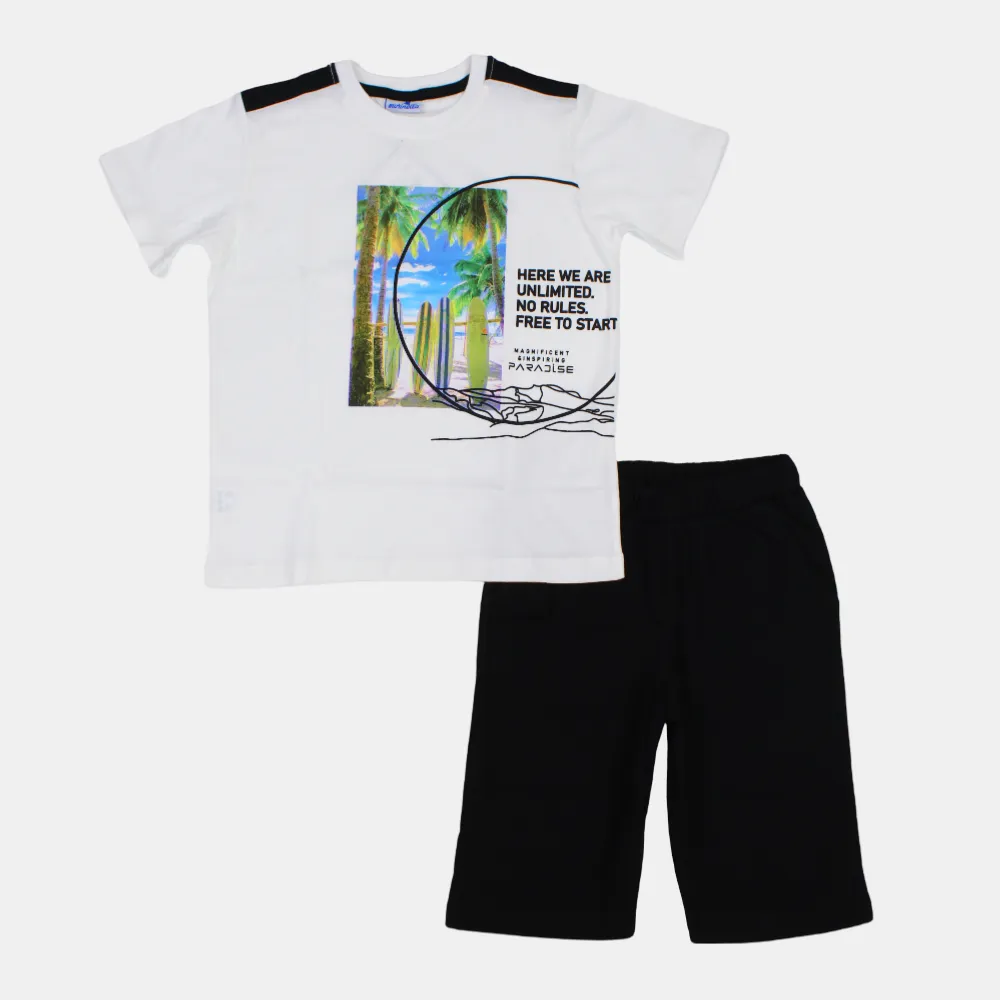 Boys Short-Sleeved Cotton Pajama Set- Surfing Print