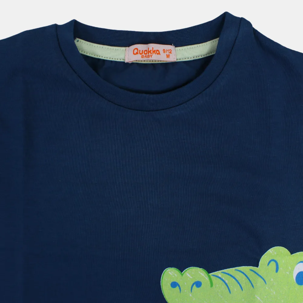 Boys Short-Sleeved Cotton T-Shirt with Happy Crocodile Print