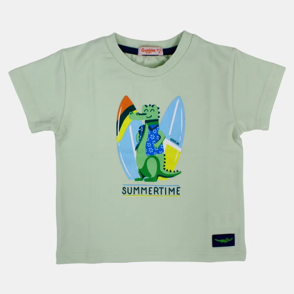 Boys Short-Sleeved Cotton T-Shirt with Happy Crocodile Print