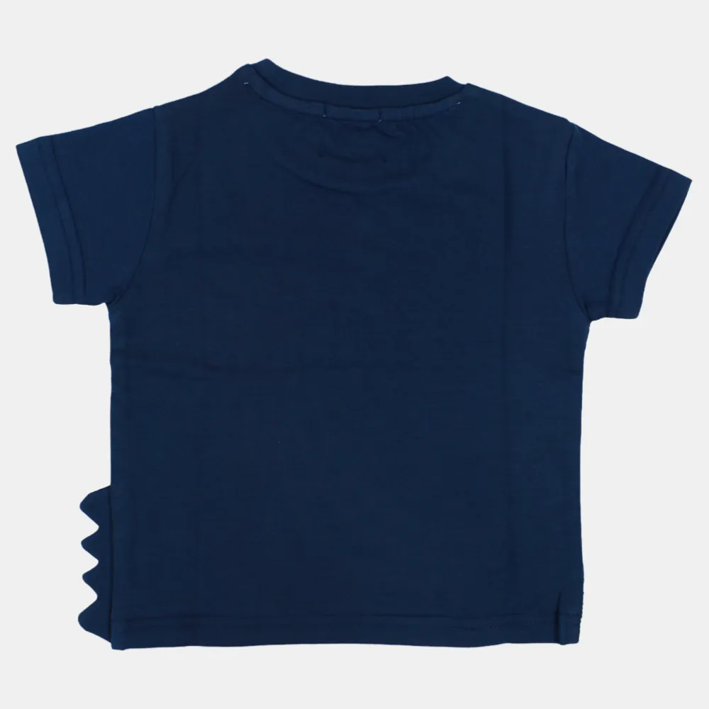 Boys Short-Sleeved Cotton T-Shirt with Happy Crocodile Print