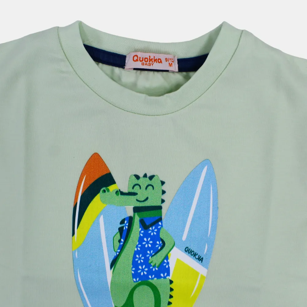 Boys Short-Sleeved Cotton T-Shirt with Happy Crocodile Print