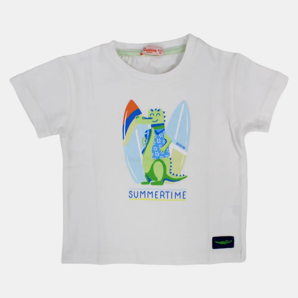 Boys Short-Sleeved Cotton T-Shirt with Happy Crocodile Print