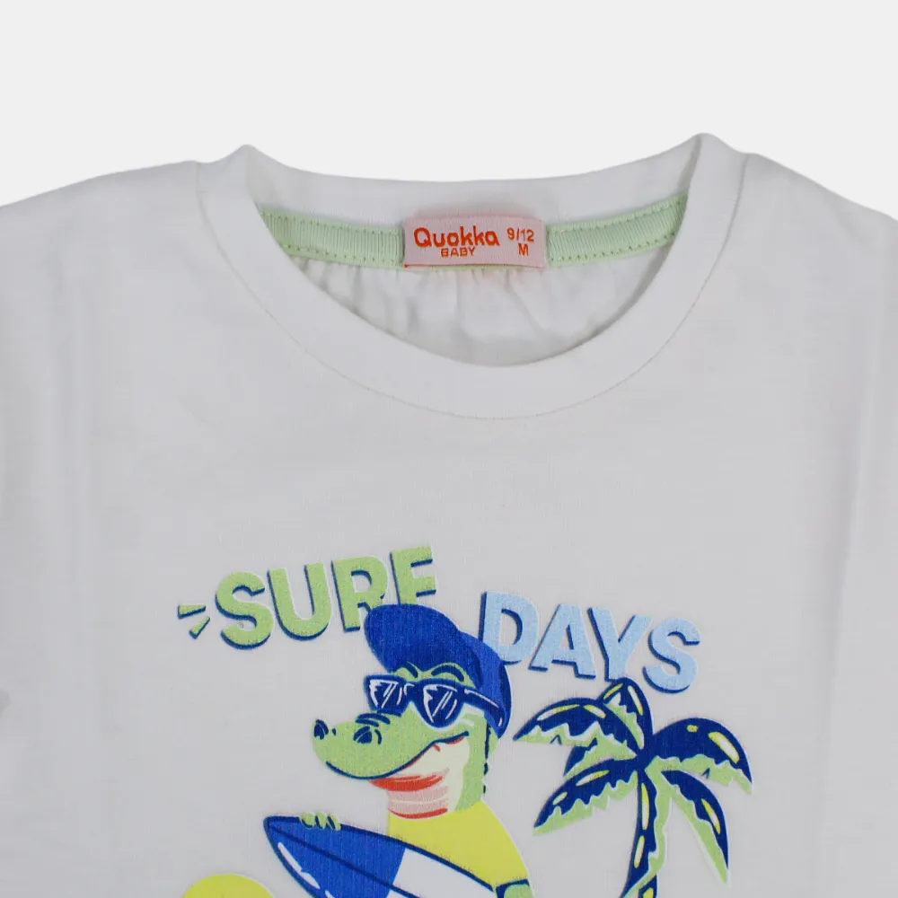 Boys Short-Sleeved Cotton T-Shirt with Surfing Crocodile Print