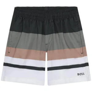 Boys Stripe Khaki Swim Shorts