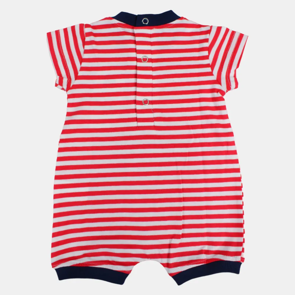 Boys Striped Short-Sleeved Cotton Romper with Crab Print
