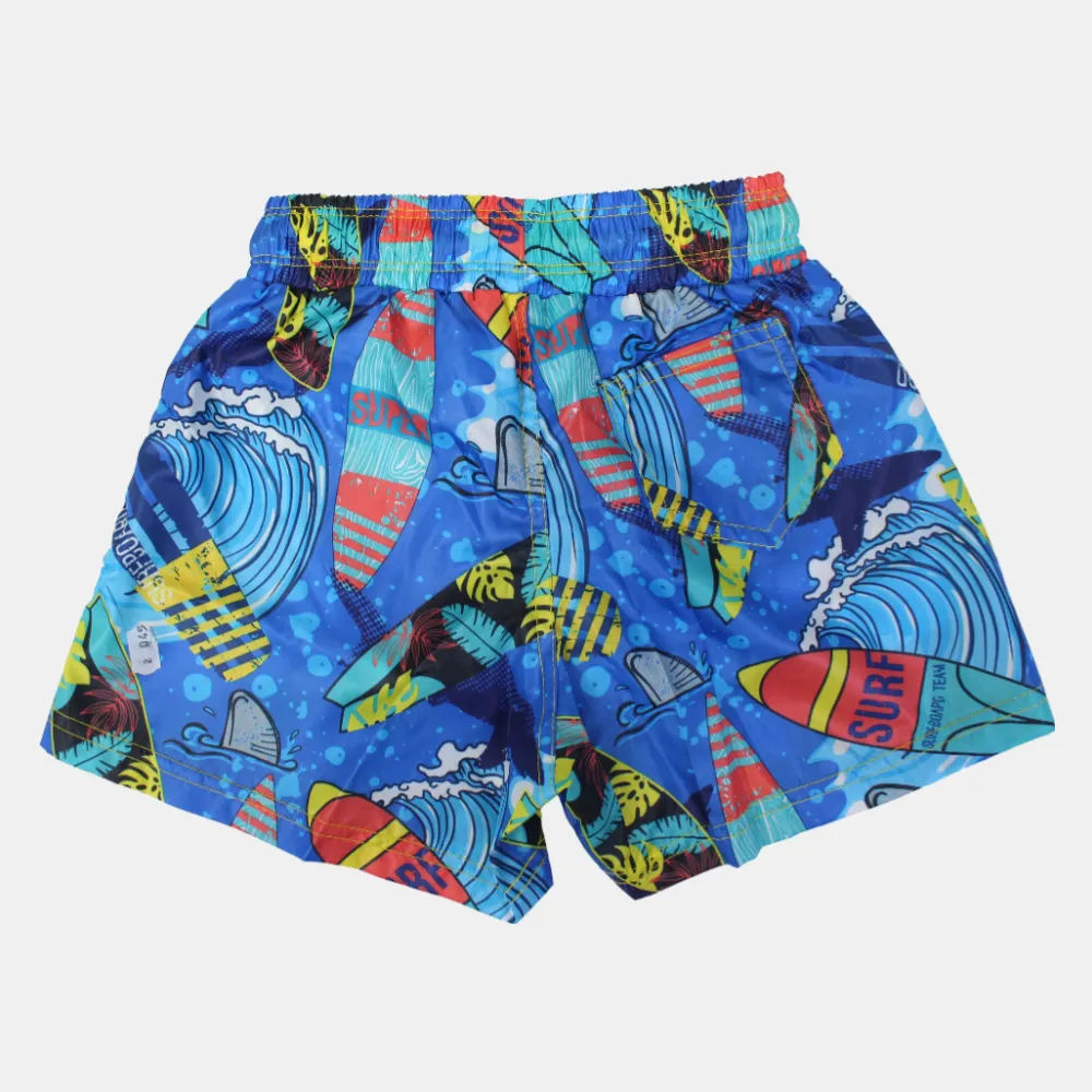 Boys' Swim Shorts – Blue "Super Surf" Design