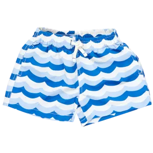 Boys Swim Trunk - Blue Ocean Waves by Pink Chicken FINAL SALE