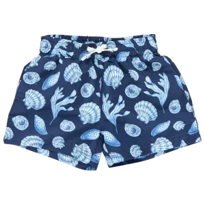 Boys Swim Trunk - Blue Sea Shells by Pink Chicken FINAL SALE