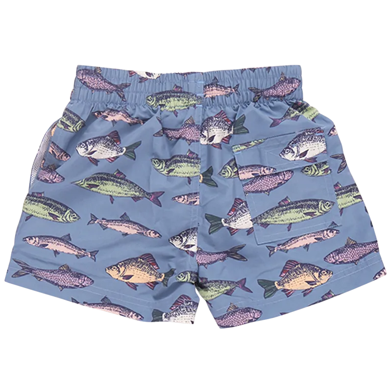 Boys Swim Trunk - Bluestone Multi Fishies by Pink Chicken