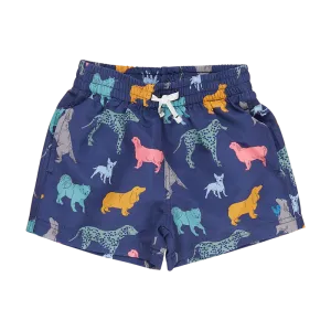 Boys Swim Trunk - Navy Dogs by Pink Chicken FINAL SALE