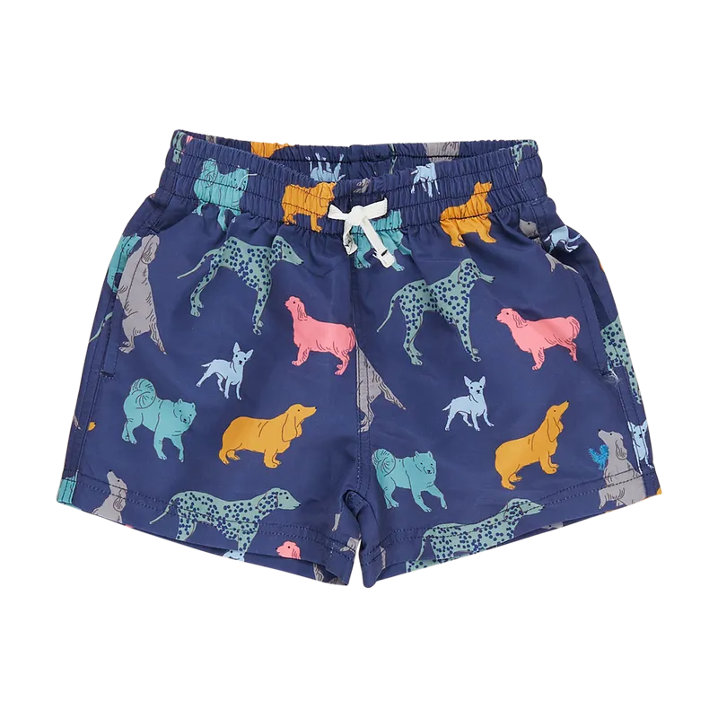 Boys Swim Trunk - Navy Dogs by Pink Chicken FINAL SALE