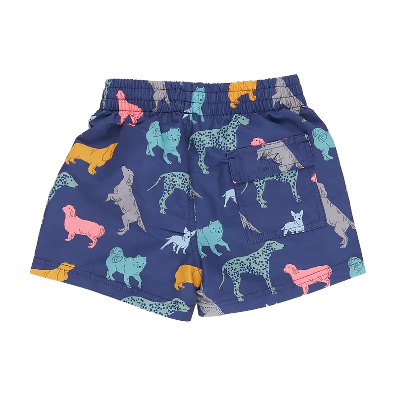 Boys Swim Trunk - Navy Dogs by Pink Chicken FINAL SALE