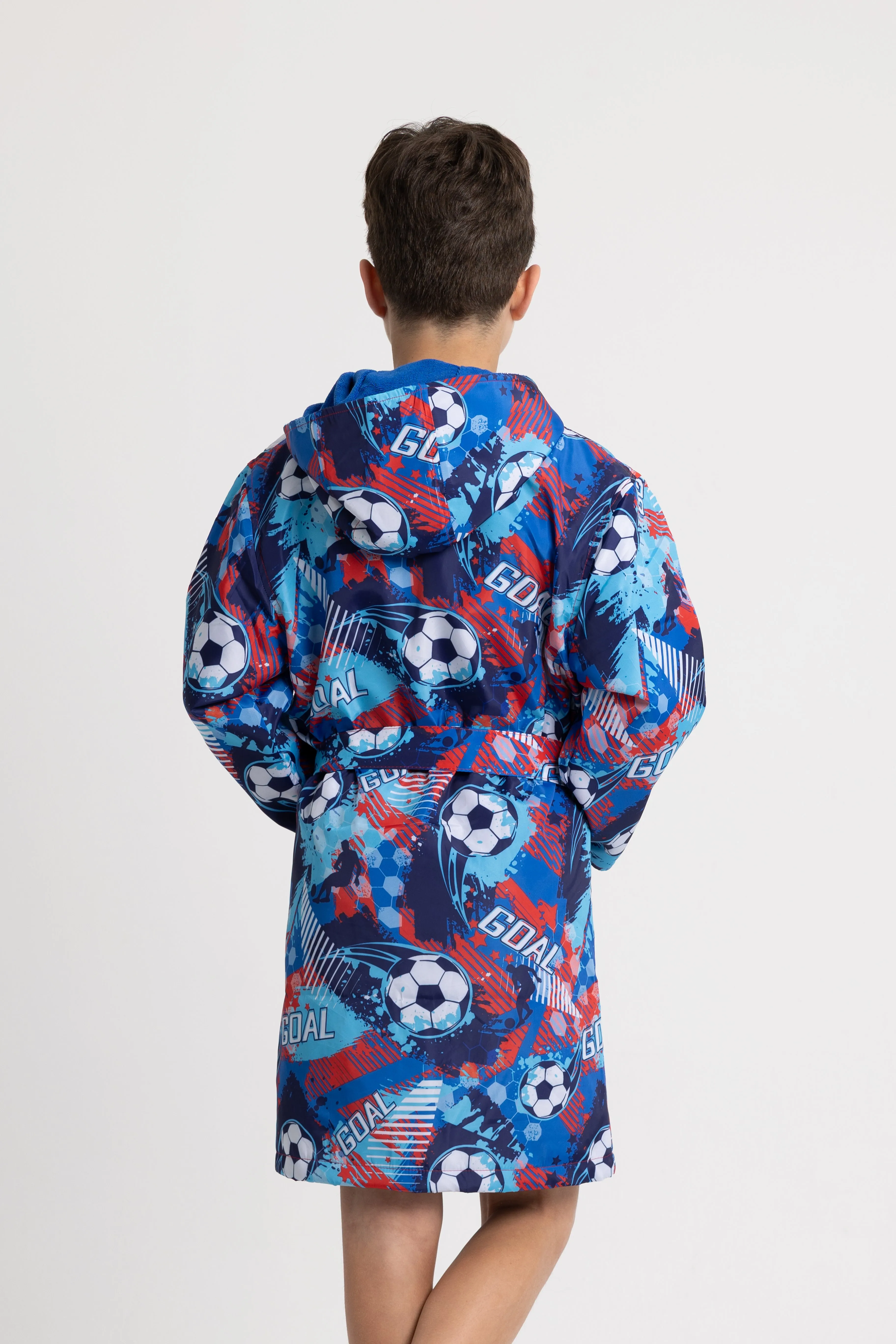 Boys' Waterproof Swim Robe – "Football" Design