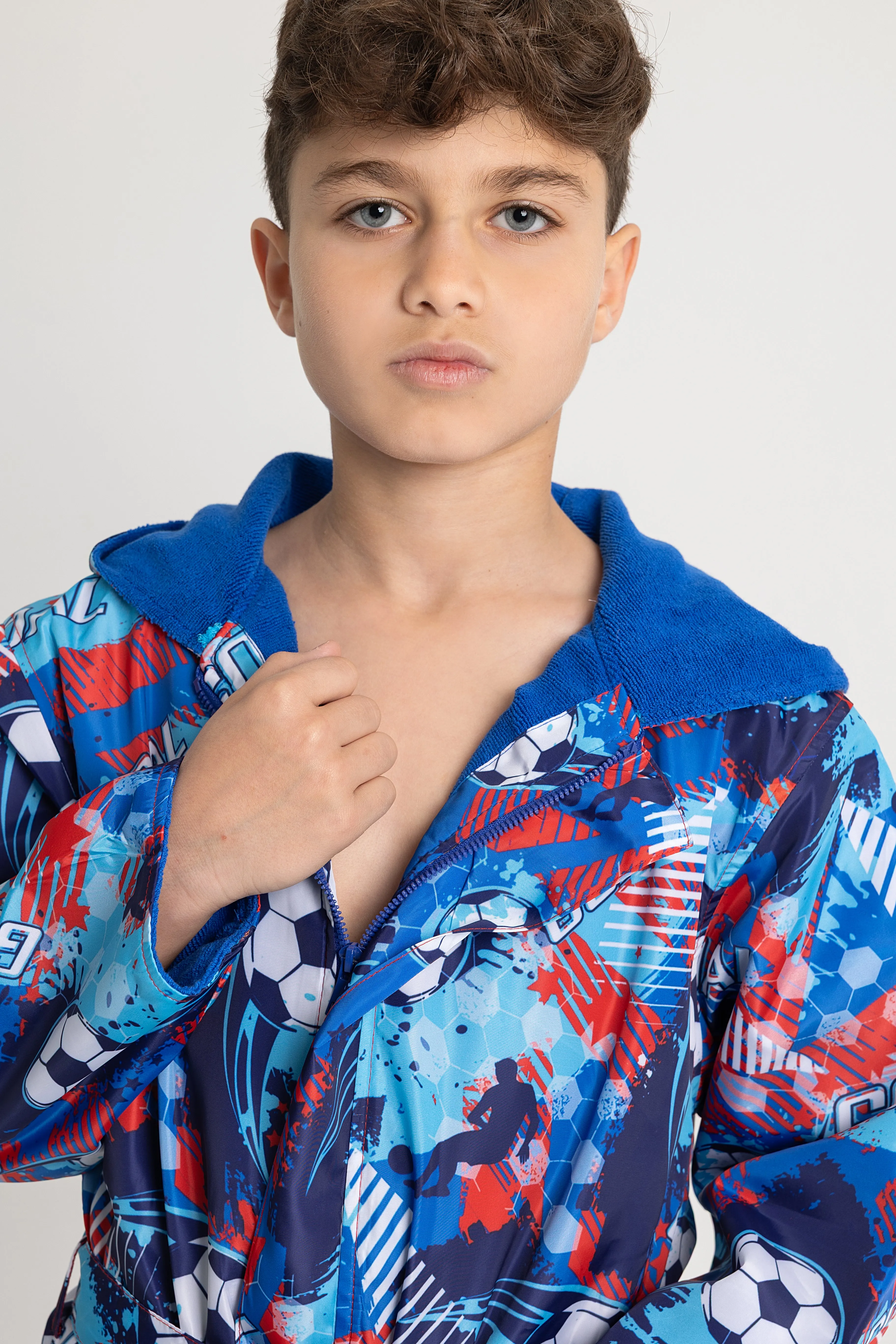 Boys' Waterproof Swim Robe – "Football" Design