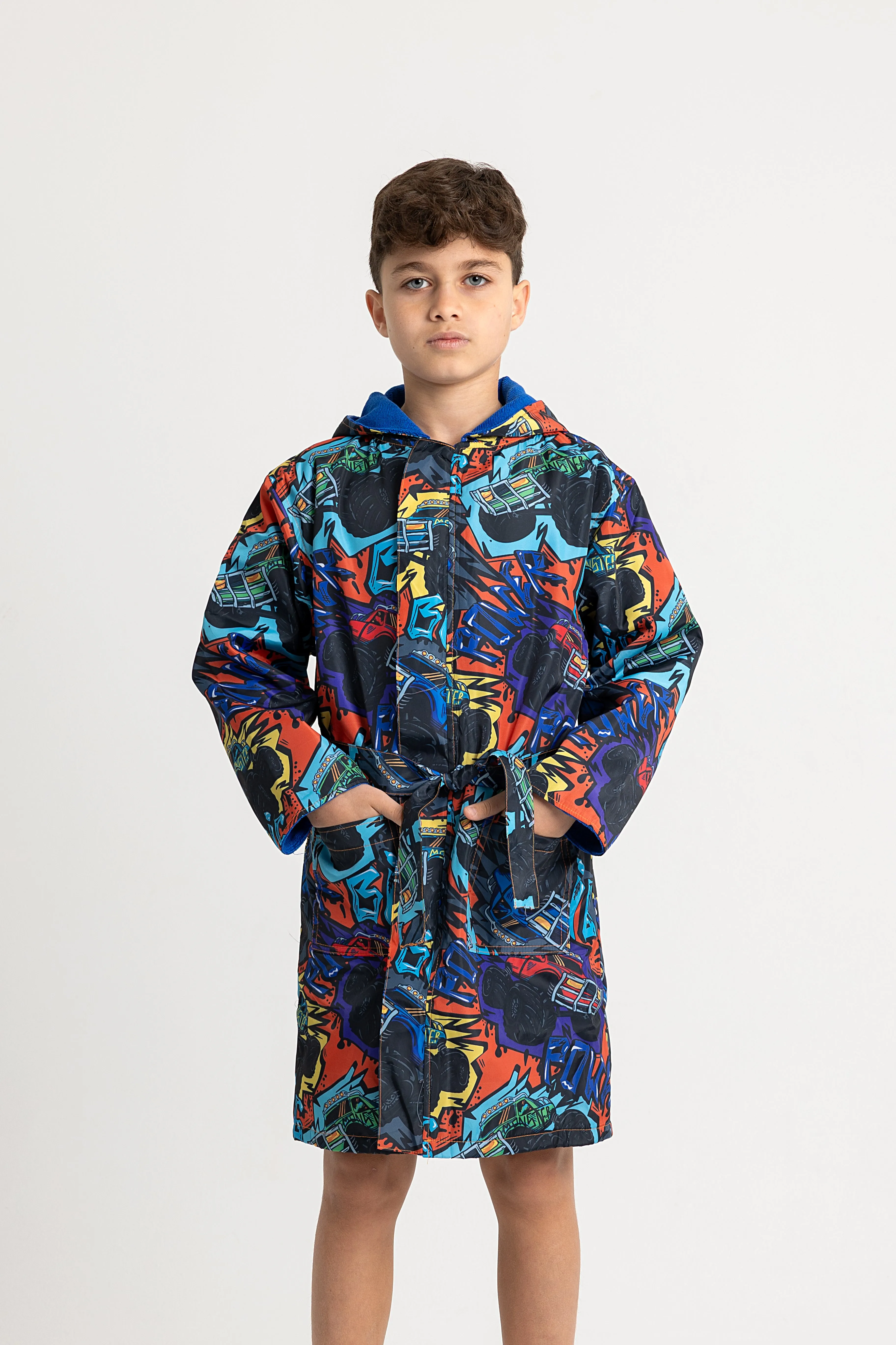 Boys' Waterproof Swim Robe – "Monster Truck" Design