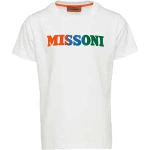 Boys White Cotton Colourful Logo T-Shirt