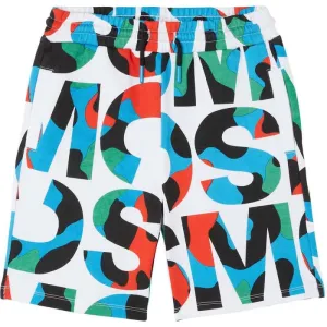 Boys White Cotton Logo Print Shorts