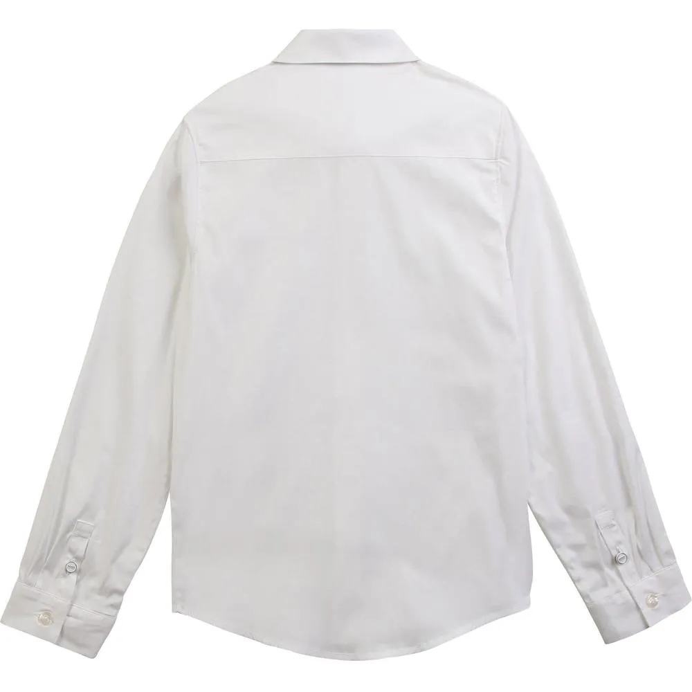 Boys White Cotton Long Sleeved Shirt