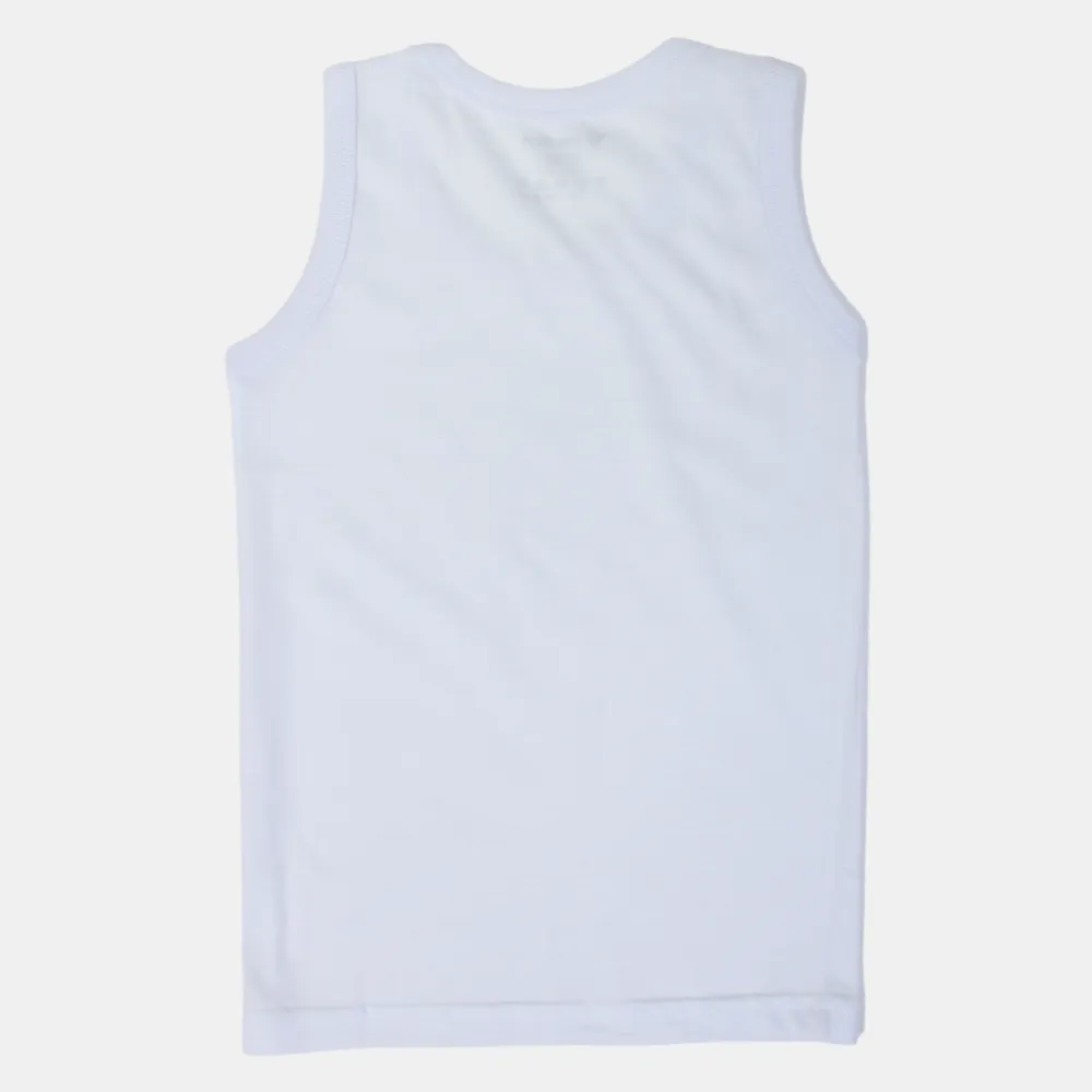 Boys' White Cotton Sleeveless Undershirt
