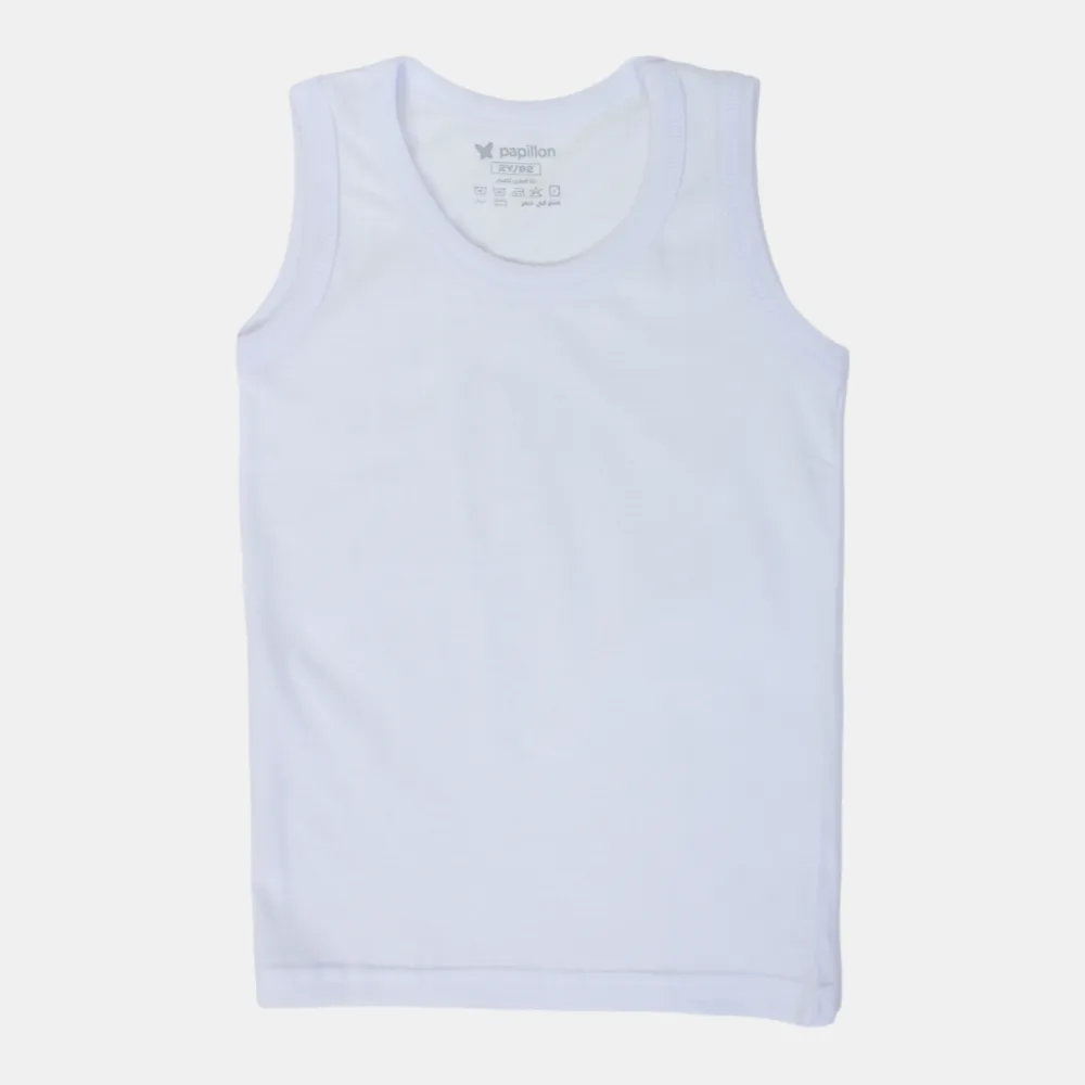 Boys' White Cotton Sleeveless Undershirt
