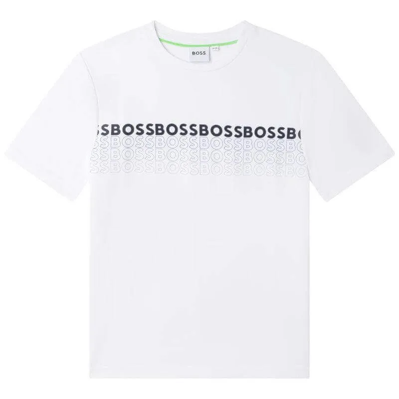 Boys White Gradient Logo Short Sleeve T-shirt