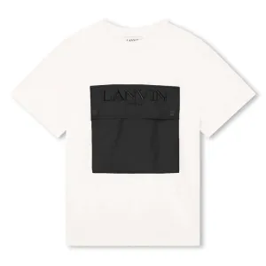 Boys White Large Pocket T-Shirt