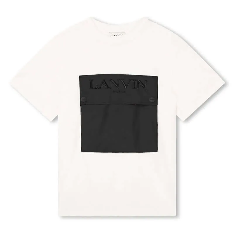 Boys White Large Pocket T-Shirt
